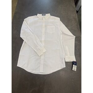 New Izod Boy's Long Sleeve Button-Down Solid White Shirt Size XL 18/20 Stretch